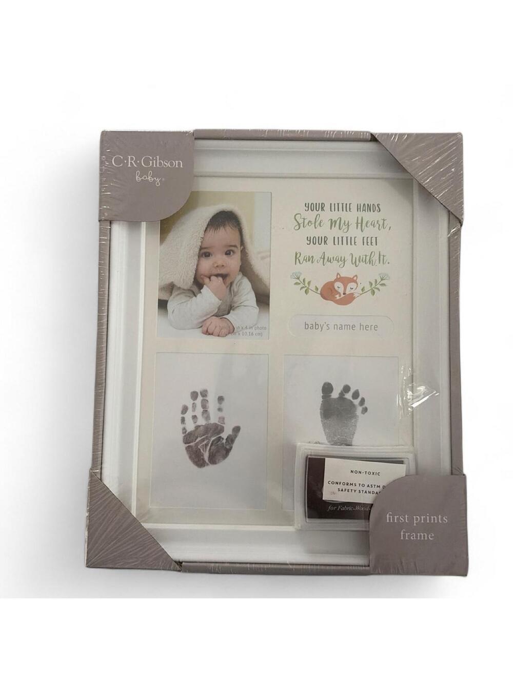 C.R. Gibson Baby Hand and Foot Print Frame in Gray and White - New with Tags